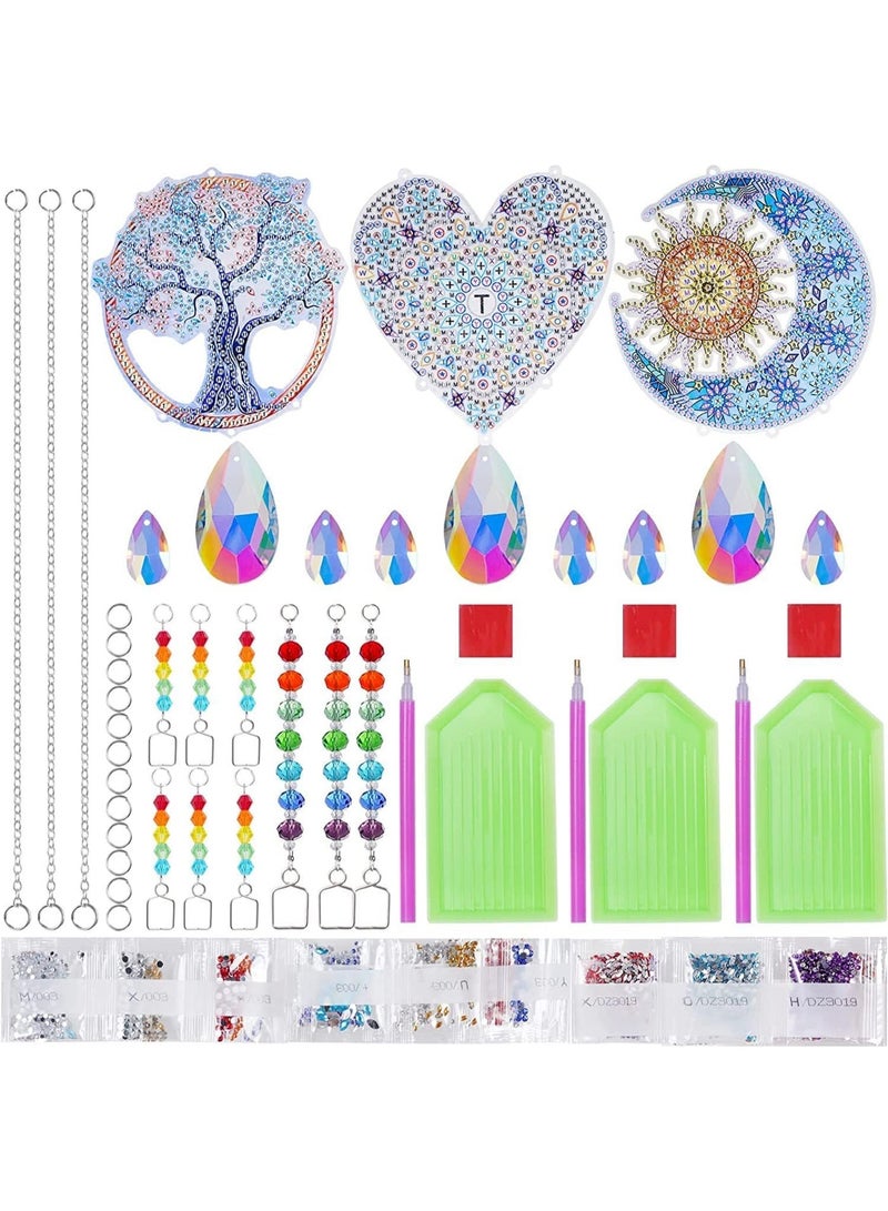 ChicAbode 3 عبوة لوحات الماس 5D، مُلقط شمس وجرار نفط مع زينة تعليق بحبوب الزجاج من الجانبين، للبالغات والبنات، تزيين نافذة المنزل والحديقة الفنون اليدوية (شجرة، قمر، قلب)، JH6129 - Image 4